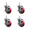 Service Caster 4 Inch Red Polyurethane Wheel Swivel 34 Inch Threaded Stem Caster Set with Brake SCC SCC-TS20S414-PPUB-RED-TLB-34212-4 - alternate 1